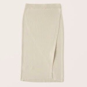Abercrombie & Fitch Wrap Ribbed Midi Skirt in Light Tan, size XS